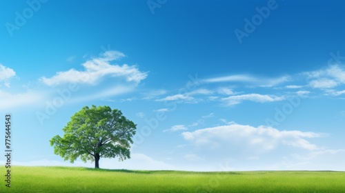 Green field tree and blue sky great as a background web banner