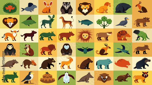 Set Of Colorful Wild Animals Icons, Vibrant Wildlife Icons Set