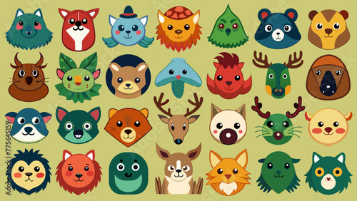 Set Of Colorful Animals Face Icons