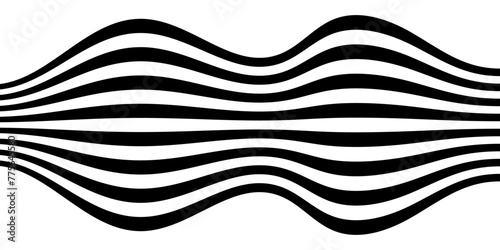 Black on white abstract perspective wave line stripes with 3d dimensional effect isolated on white.  easy and soft cool illustration background
