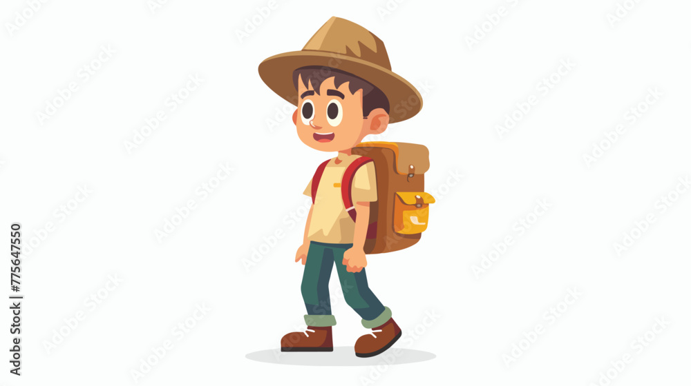 Little boy explorer with backpack Flat vector