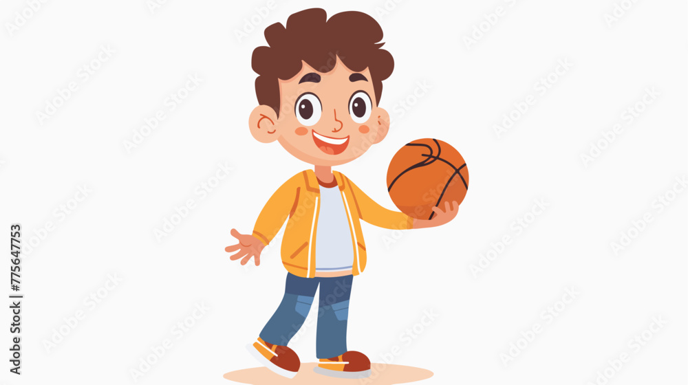 Little boy holding basketball Flat vector isolated