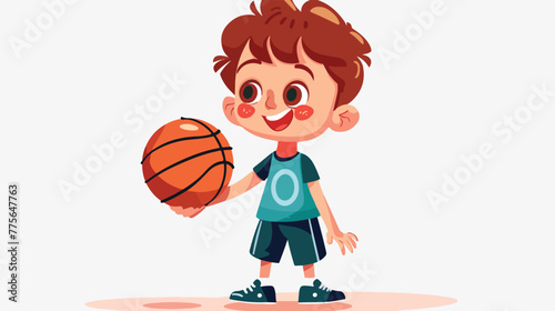 Little boy holding basketball Flat vector isolated © RedFish