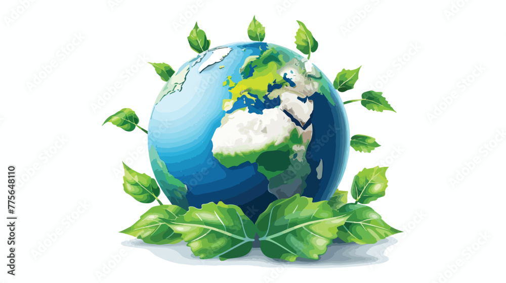 Planet Earth with green sprout and leaves