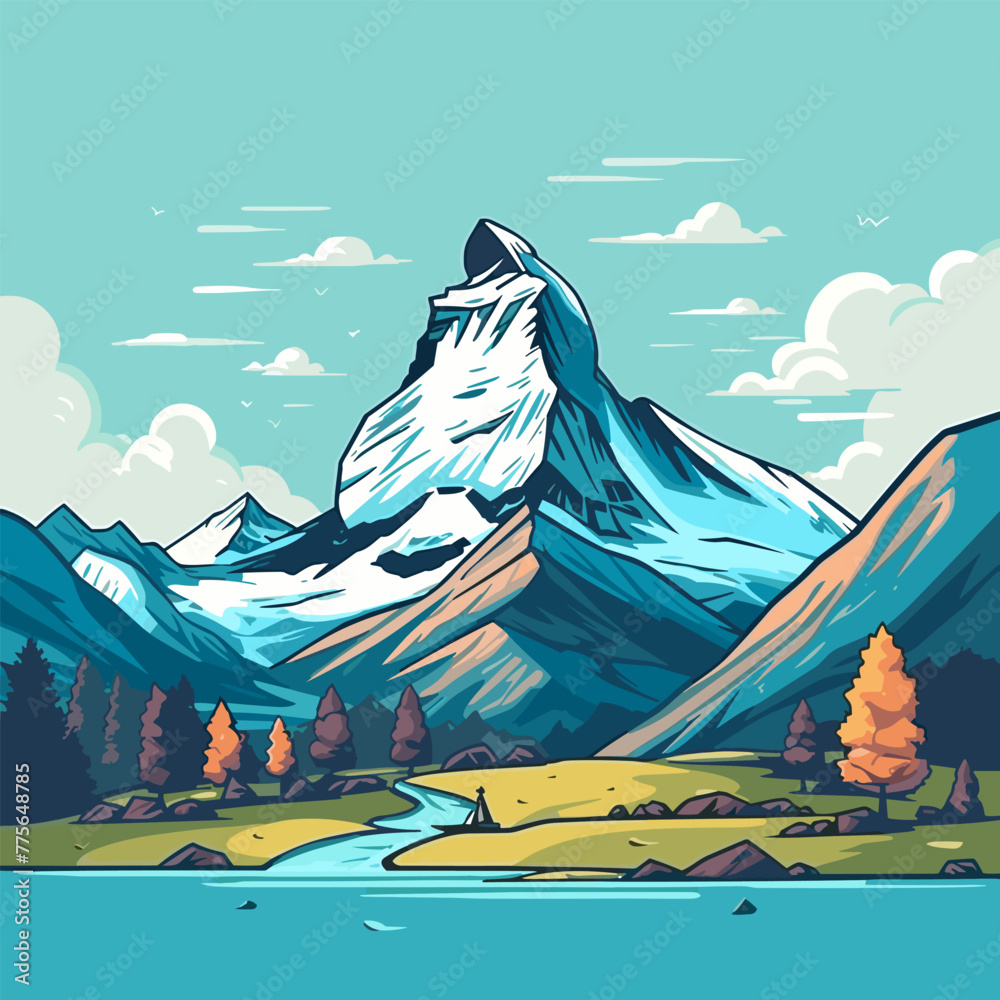 Matterhorn hand-drawn comic illustration. Matterhorn. Vector doodle ...