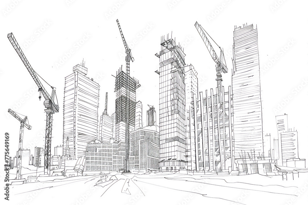Coloring Pages of under construction of skyscraper building in the city