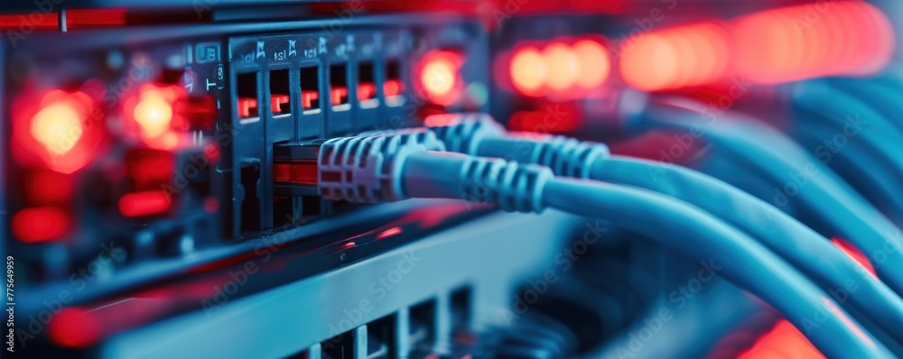 Naklejka premium Network Hardware detail. Information Technology Computer cables connection