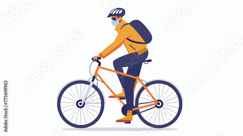Fototapeta Naklejka Na Ścianę i Meble -  Relaxed man wear mask riding a bicycle flat illustrat