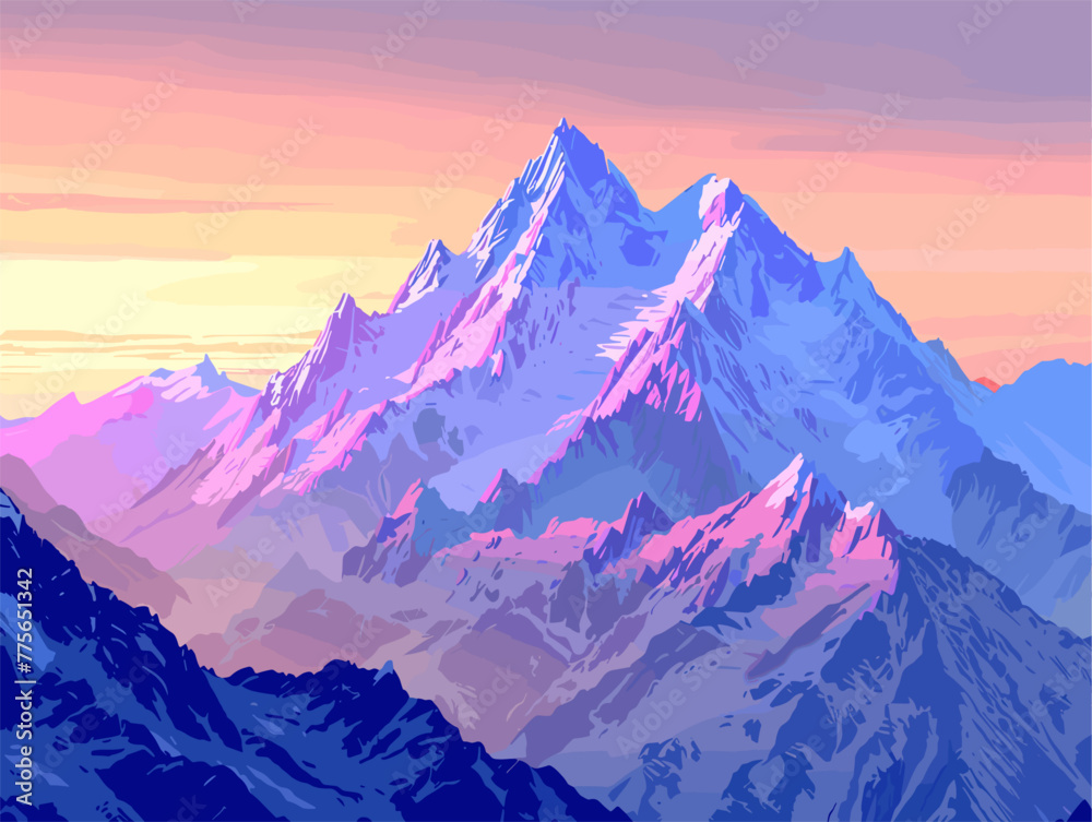 background, A majestic mountain range with jagged peaks and deep valleys, in the style of animated illustrations, background, text-based