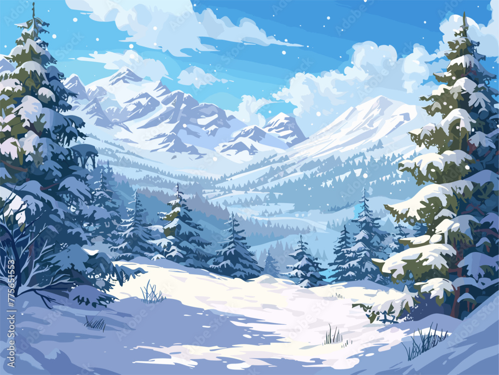 background, A winding mountain trail with snow-capped peaks in the distance, in the style of animated illustrations, background, text-based
