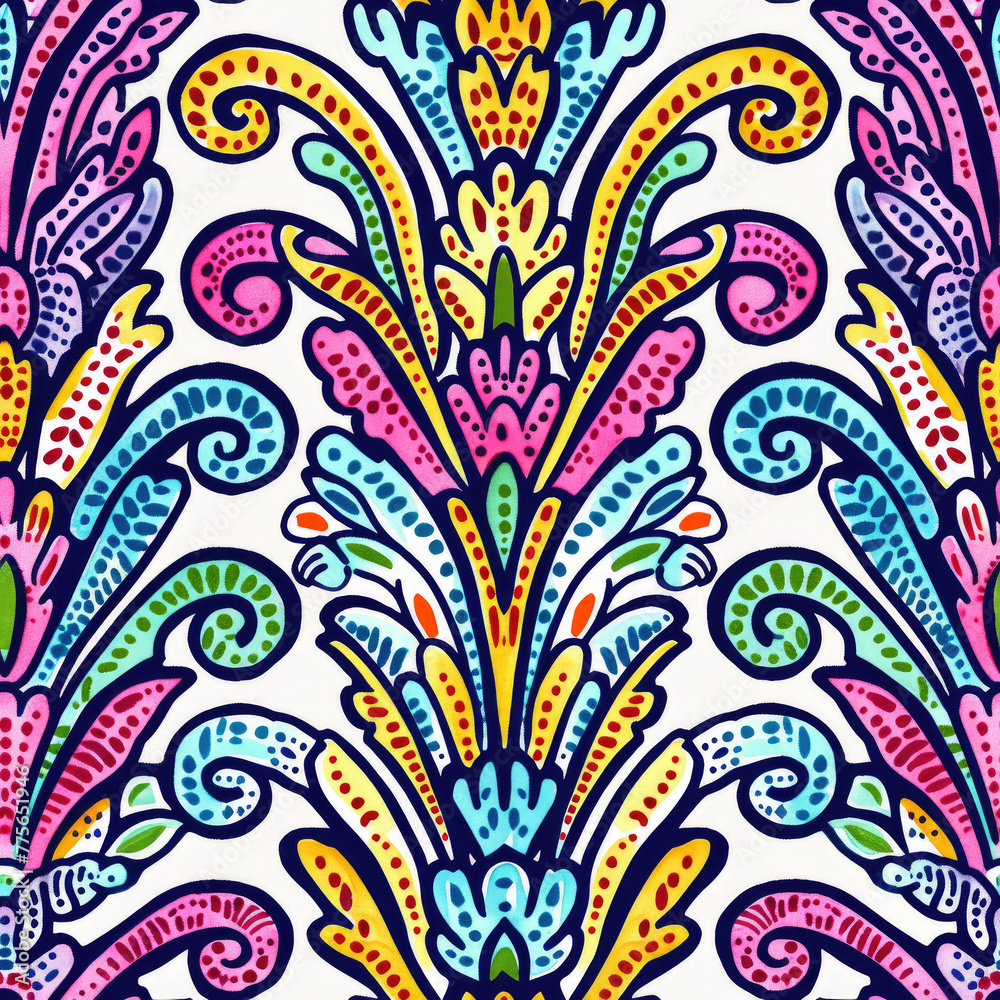 Tribal Chintz Boho Bright Floral Seamless Pattern Tile