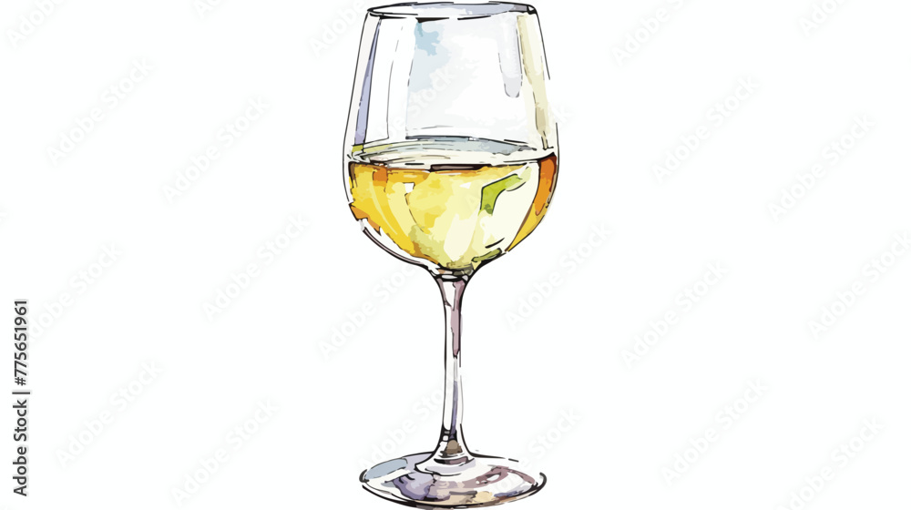 Glass filled with white wine on a white background. white