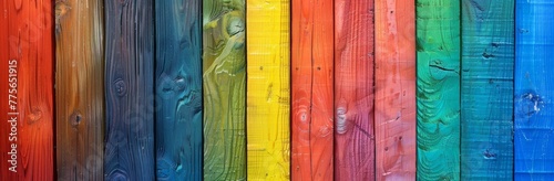 Colorful wooden planks background in the style of a rainbow color for lgbt pride celebration. Wooden wall texture with colorful wood slats. Rainbow flag banner design. photo