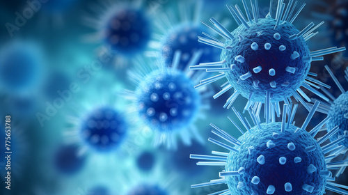 Blue viruses in infected organism background, photo shot