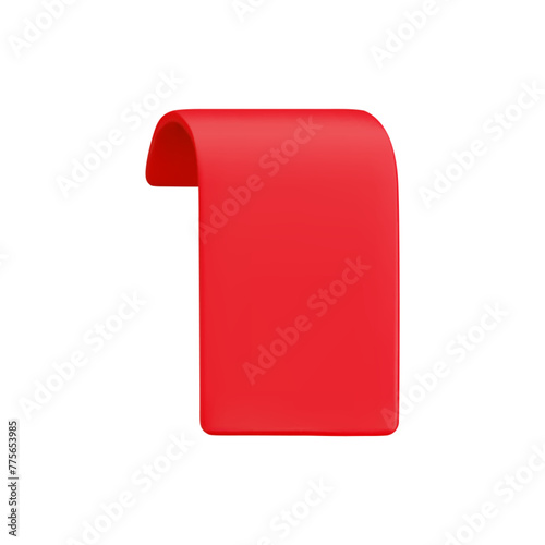 Vector Realistic 3d Red Ribbon isolated on white background. Vintage design element, decorative simple bookmark sticker. Cartoon 3d ribbon tag for sale banner, price tag, advert, game, app, label.