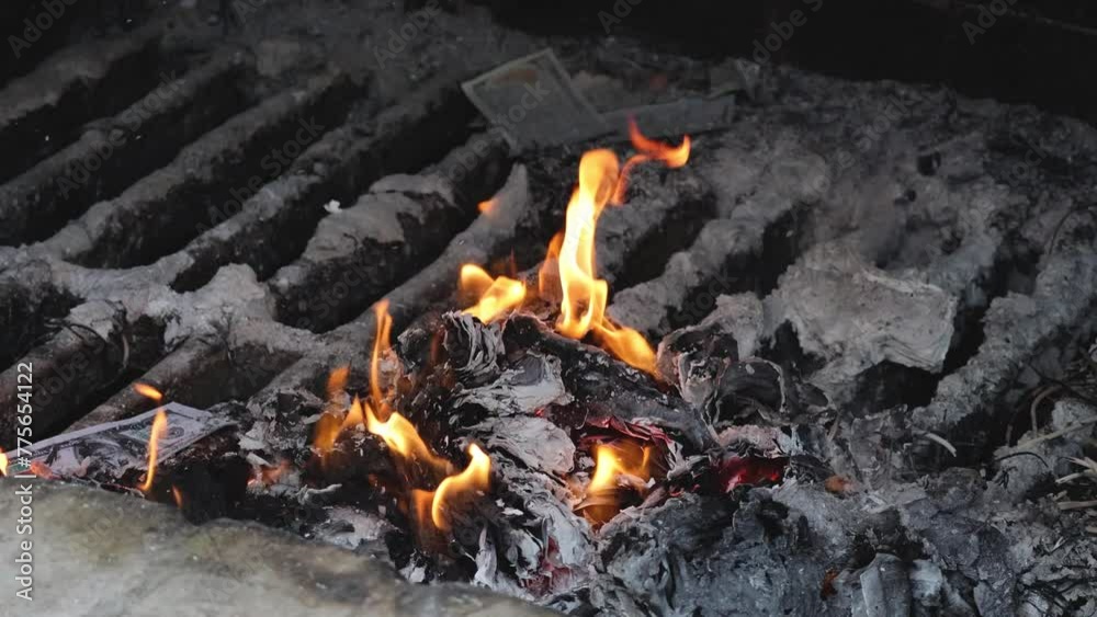 Burning Embers and Flames in Fireplace Burning Embers and Flames in Fireplace