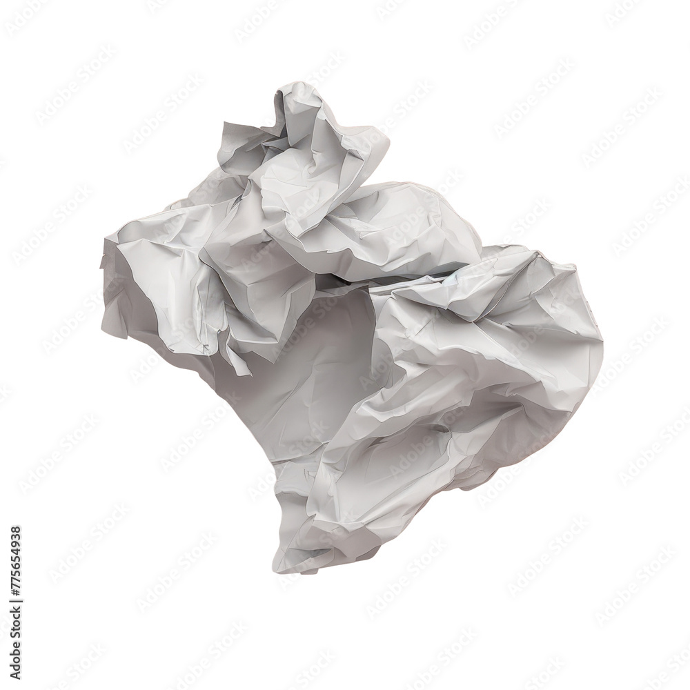 Crumpled paper close-up on Transparent Background