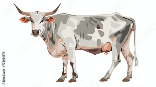 Hand drawing on a white background Indian zebu cow  photo