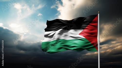 Close up to a 3d illustration of the Palestinian flag © MOUISITON