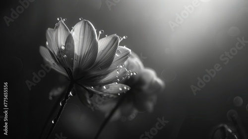 Picture of flowers, trees, black and white