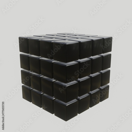 3d Black Shiny Cube with white background