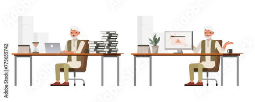 Set of Indian man character vector design. Businessman working in office. Presentation in various action on isolated white background.