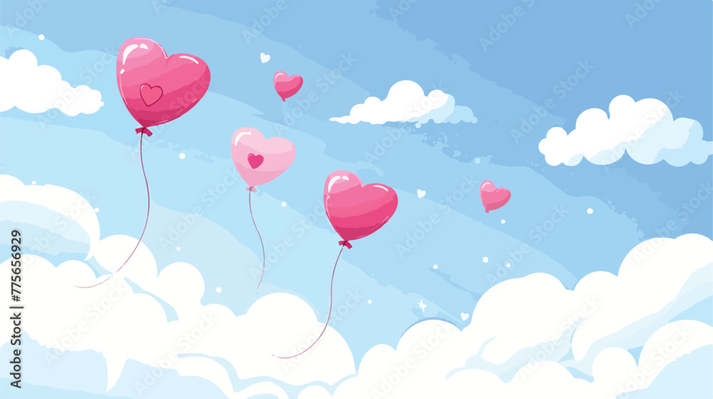 Heart shaped balloons are flying in the sky on Valent