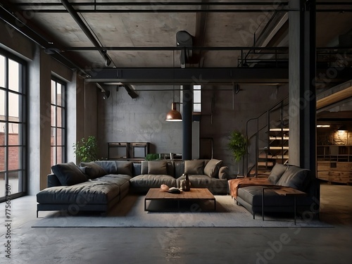 Living room with sofas in loft style flat © pasan