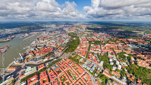 Gothenburg, Sweden. Panorama of the city in summer in cloudy weather. Aerial view