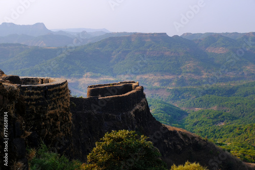 Pratapgad, Maharashtra, India - March 24, 2024 : View of Shivaji's pratapgarh (pratapgad) fort near mahabaleshwar. photo