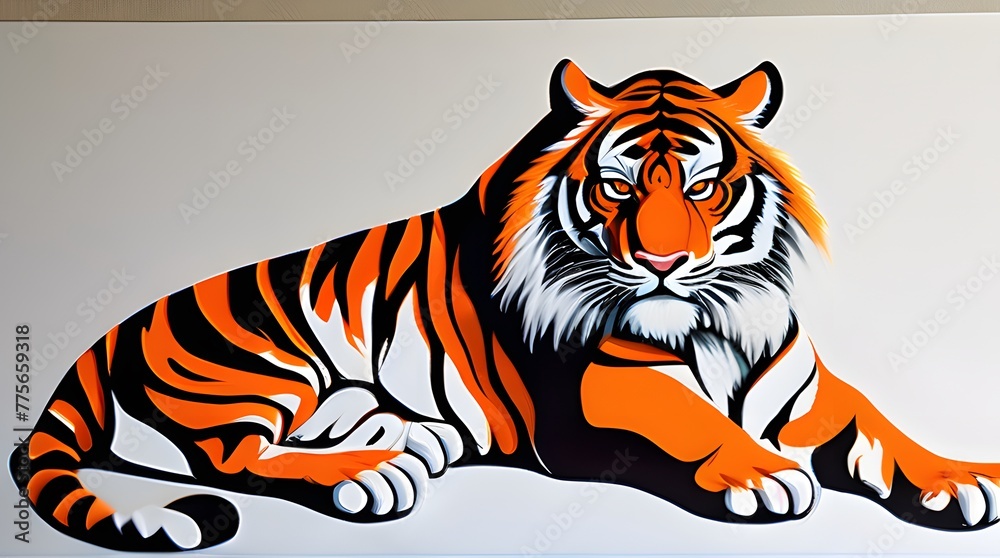 Obraz premium Tiger basking in sunlight, fierce and majestic amidst the sky, embodying the essence of wild beauty