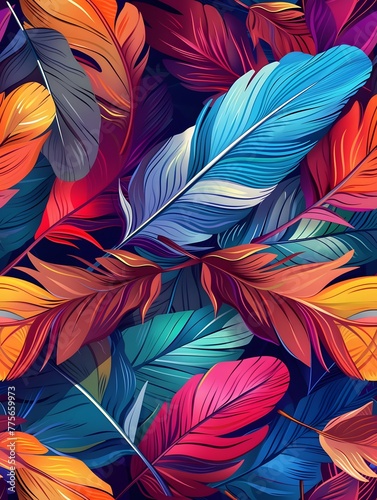 Wallpaper Mural Colorful feathers in the background seamless pattern Torontodigital.ca