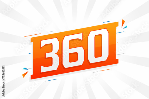 360 number vector font alphabet. Number 360 with decorative element stock vector