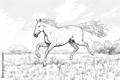 Coloring Pages of horse running and jumping in the field