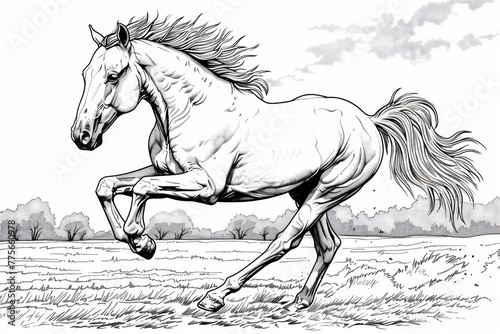 Coloring Pages of horse jumping in the field