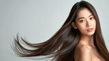 Serene beauty: young chinese woman with flowing hair