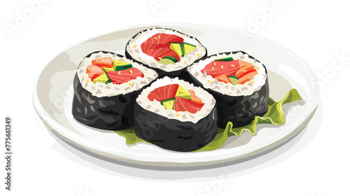 Illustration of a roll with tuna and vegetables flat