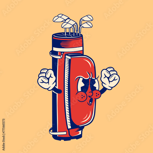 Retro character design of golf bag