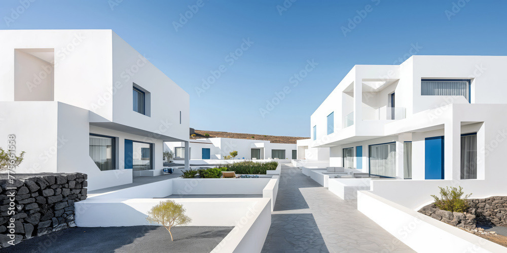 Fototapeta premium Modern cubic architecture with blue accents