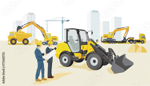 Architekt und Handwerker  auf der Baustelle,  illustration