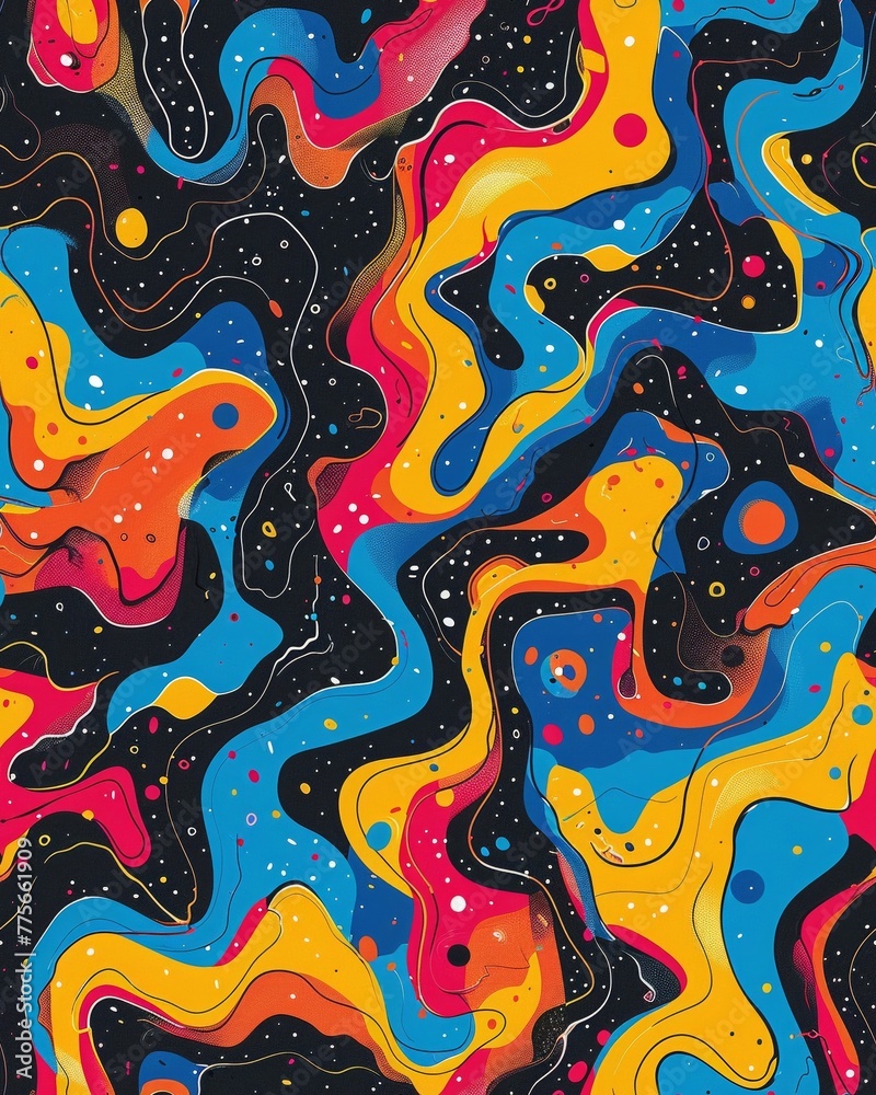 Zero gravity fluid patterns, seamless space tech, vibrant microgravity effects Zero gravity fluid patterns, seamless space tech, vibrant microgravity effects