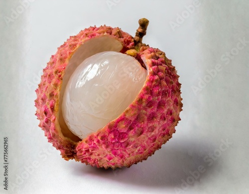 A single pic litchi on white background top view photo