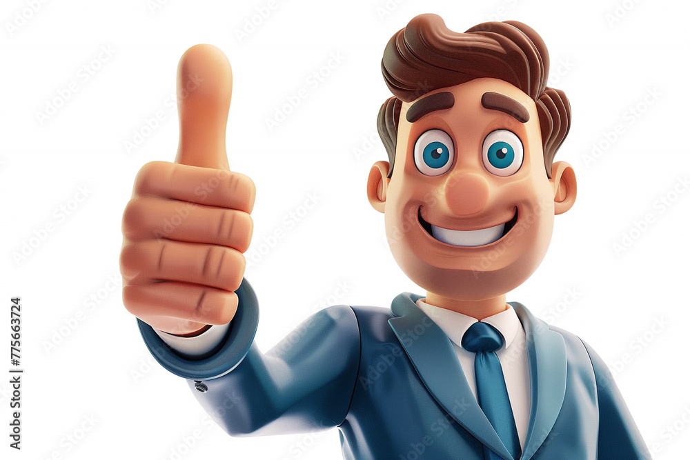 A joyful businessman giving a thumbs up on a white background. Cartoon art character A joyful businessman giving a thumbs up on a white background. Cartoon art character