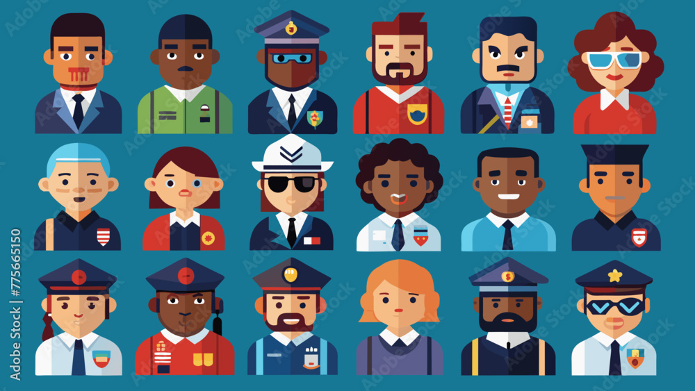 Set Of Colorful Diverse Security Guard Icons Set Of Colorful Diverse Security Guard Icons