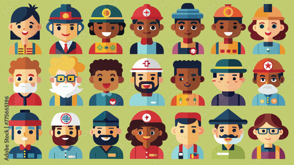 Set Of Colorful Diverse Fire Fighter Icons, Multicultural Fire Fighter Set Of Colorful Diverse Fire Fighter Icons, Multicultural Fire Fighter