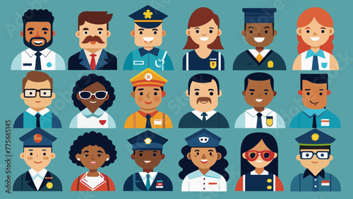 Set Of Colorful Diverse Security Guard Icons