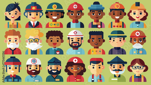 Set Of Colorful Diverse Fire Fighter Icons  Multicultural Fire Fighter