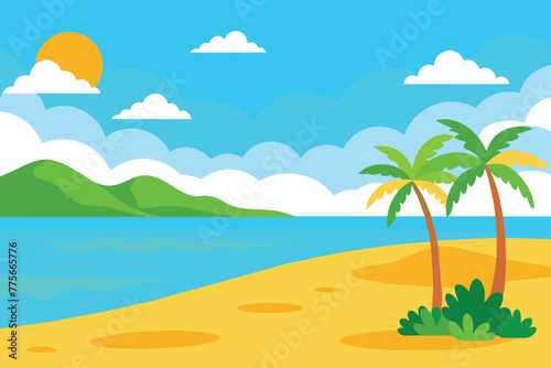 Beach Landscape at Summer Scenery vector design © mobarok8888
