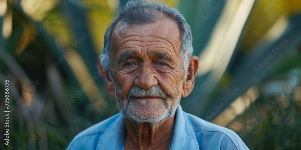 An elderly man with a white beard wearing a blue shirt An elderly man with a white beard wearing a blue shirt