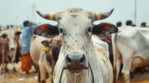 Adorned bull at the traditional Sonepur livestock fair in Bihar, India photo
